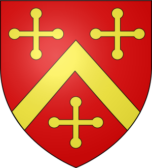 Arms of Rich: Gules, a chevron between three crosses botonee or Rich.svg