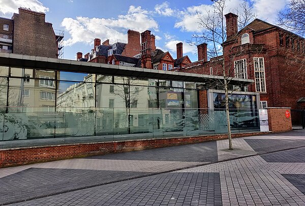 Main entrance from the Exhibition Road extension, with the original Lowther Lodge to the right