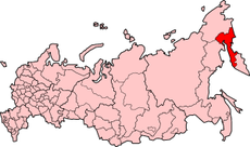 Korjak markert på kartet med rødt