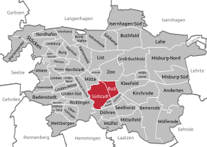 Lagekarte des Stadtbezirks Südstadt-Bult in Hannover