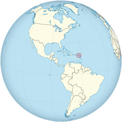 Saint Kitts and Nevis on the globe (Americas centered)