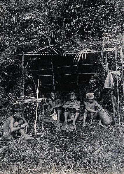 File:Sarawak; four native Kayan hunters in their camp. Photograph Wellcome V0037407EL.jpg