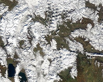 Photo of a cloud-covered Macedonia taken from space