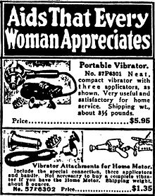 A 1918 Sears, Roebuck and Co. ad with several models of vibrators Sears vibrators.jpg