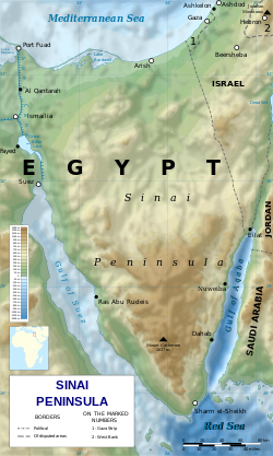 Карта рельефа Синайского полуострова 
