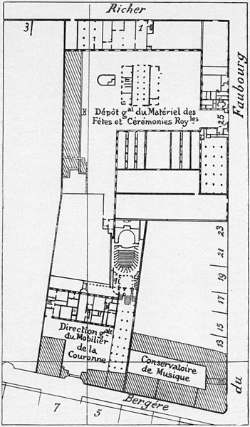 Site plan (1836) of the Menus-Plaisirs, the Concert Hall, and the Conservatoire