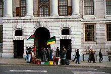 Anti-apartheid protest at South Africa House in London, 1989 South Africa House anti apartheid London 1989.jpg