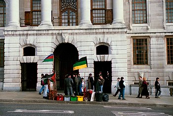 English: Anti-apartheid protest in London, UK,...