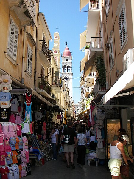 Typical Venetian architecture in the old town of Corfu, Ionian Islands, Greece. The Ionian islands, having been under the dominion of the Republic of 