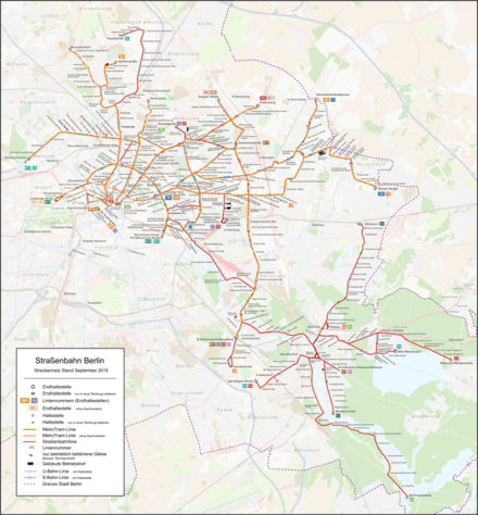 the tram network as of 2015