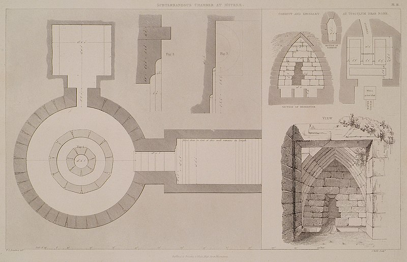 File:Subterranean chamber at Mycenae Plan of the subterraneous chamber Fig 2 represents the plan of the supercilium or archi - Cockerell Charles Robert Kinnard William Donaldsonthomas Leverton Jenkins William Railton William - 1830.jpg