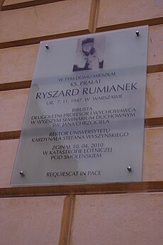 Tablica upamiętniająca Ryszarda Rumianka na Krakowski Przedmieściu w Warszawie.JPG
