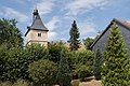 Tettenborn, Kircheturm (evangelische Kirche Sankt Andreas) in der Strasse