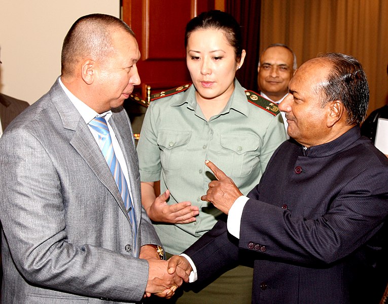 File:The Defence Minister, Shri A. K. Antony with his Kyrgyz counterpart, Mr. Abibilla Kudaiberdiev, at a banquet hosted in his honour, in Bishkek, Kyrgyzstan on July 04, 2011.jpg