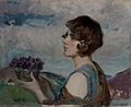 Woman Holding Violets (1920-aj jaroj date QS:P,+1920-00-00T00:00:00Z/8 )