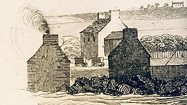 Waggonway Tranent - Cockenzie în jurul anului 1840 pe o gravură de John Gellatly
