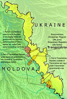 Political map of Transnistria with the differences between the de facto Pridnestrovian Moldavian Republic and the de jure Autonomous Dniestrian Territory Transnistria dupa Asybaris.jpg