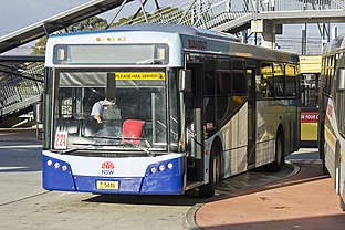 Volvo B7RLE with Bustech VST bodywork in Transport for NSW livery, operated by Busabout at Liverpool railway station