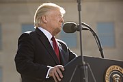 President Trump speaks at the Pentagon on the 16th anniversary of 9/11 Trump, Pentagon leaders honor 9-11 victims (36997770562).jpg