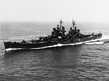 USS Baltimore (CA-68) underway off the coast of Massachusetts on 18 June 1943 (NH 91450).jpg