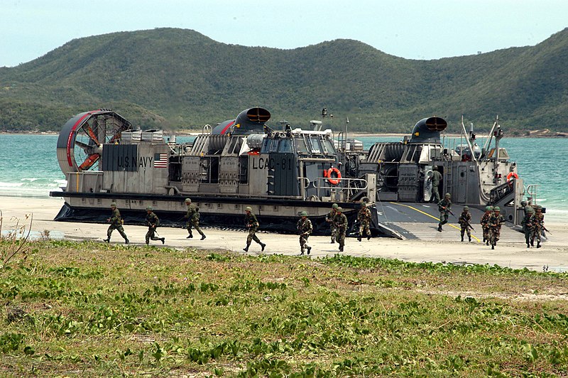 File:US Navy 050624-N-4104L-031 Royal Thai Marines assault Had Yao Beach after disembarking from a U.S. Navy Landing Craft, Air Cushion (LCAC) during an amphibious raid rehearsal.jpg