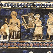 A lyrist on the Standard of Ur, c. 2500 BC Ur lyre.jpg