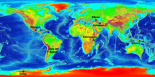 Carte de localisation des sept sommets volcaniques.