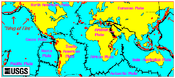 מפת העולם המציגה את הרי הגעש בכל העולם