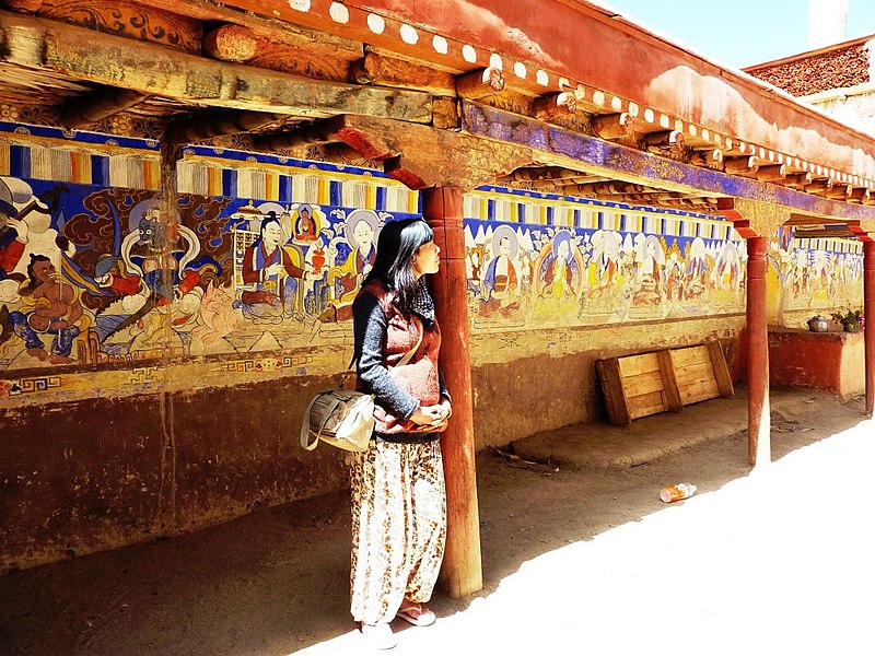 File:Wall paintings in courtyard at Thagthok Gompa.jpg