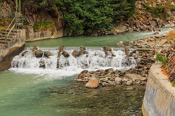 Waterworks in power station Malga Mare. Mountain hiking of parking in power station Malga Mare to Lago del Careser.