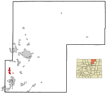 Weld County Colorado beépített és be nem épített területek Mead Highlighted.svg