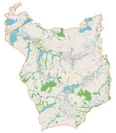 Mapa konturowa gminy Wilamowice, po prawej znajduje się punkt z opisem „Hecznarowice”