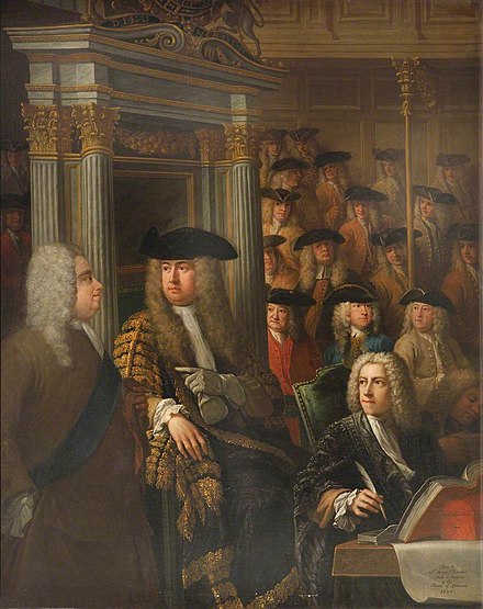 Speaker Arthur Onslow calling upon Sir Robert Walpole to Speak in the House of Commons by William Hogarth