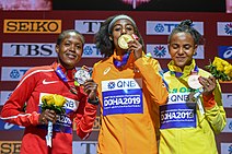 Women's 1500m podium at 2019 World Athletics Championships.jpg