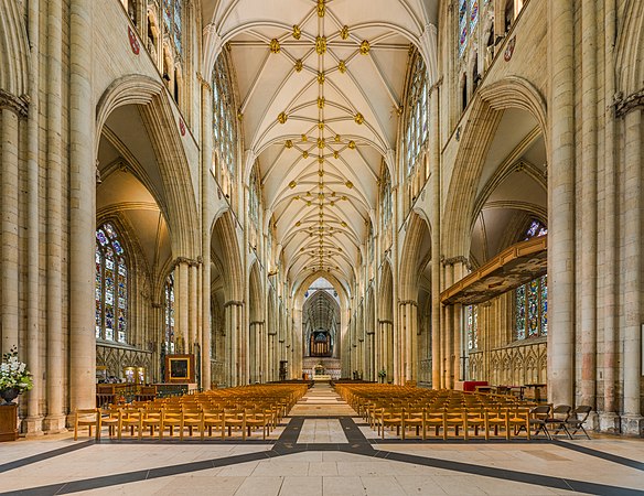 The nave of York Minster in North Yorkshire, England.