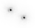 Doppelstern ξ Boötes (Bärenhüter) aufgenommen mit dem Nordic Optical Telescope am 13. Mai 2000 und der Lucky-Imaging-Methode. Die sogenannten Airyscheiben um die Sterne entstehen durch Beugung an der Teleskopapertur.