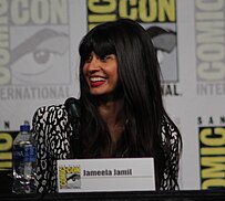 Jamil at San Diego Comic-Con on 20 July 2019 'The Good Place' cast and crew visit San Diego Comic Con for a panel (48469769681).jpg