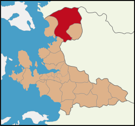 Map showing Bergama District in İzmir Province