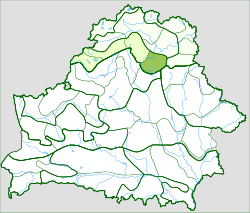 Čašnická rovina (zeleně) na geomorfologické mapě Běloruska