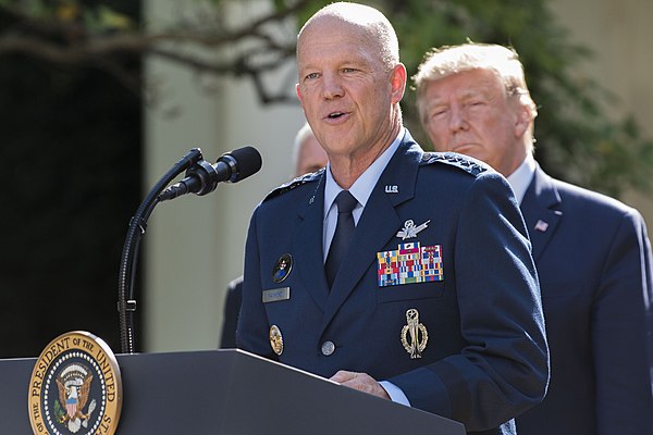 Raymond speaks at the White House ceremony establishing of the U.S. Space Command, August 29, 2019