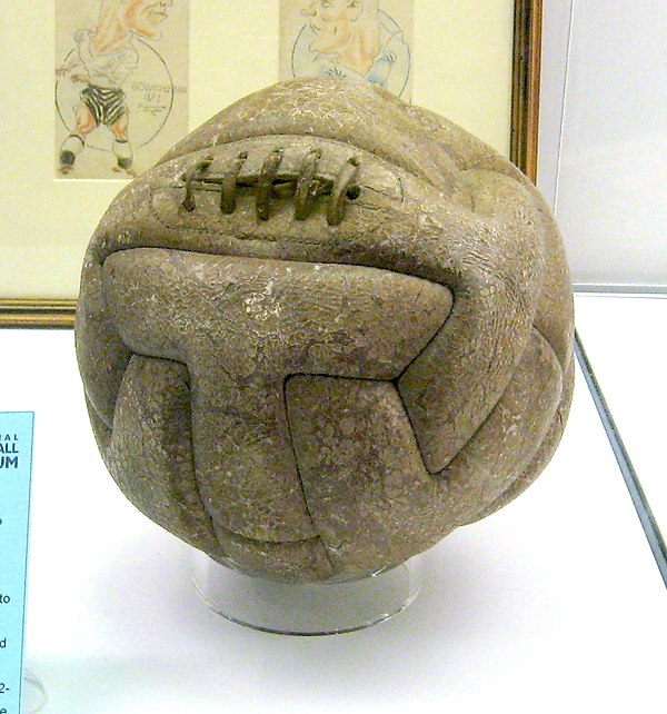 Early football ball (with its leather lace) used in the 1930 FIFA World Cup Final