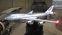 航空科学博物館に展示されている試験飛行時代の事故機の模型