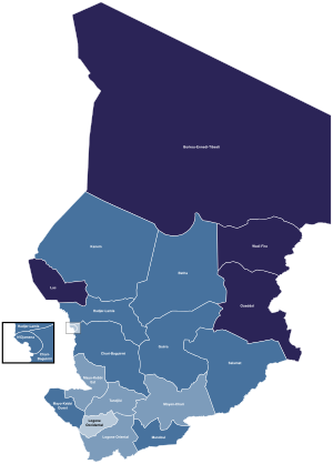 2005 Çad anayasa referandumu - region.svg'ye göre sonuçlar
