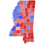 2018 United States Senate election in Mississippi results map by county.svg