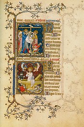 Las pequeñas horas de Jean de Berry, 1375-1390. Entre sus iluminadores estarían Jean Le Noir, otro artista anónimo y los hermanos Limbourg (a los que únicamente se atribuye una miniatura).