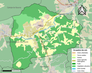 Barevná mapa znázorňující využití půdy.