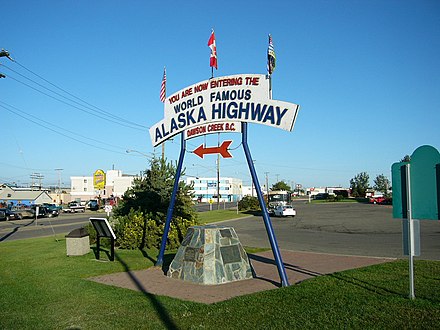 A monument at the southern terminus of the Alaska Highway (Dawson Creek)