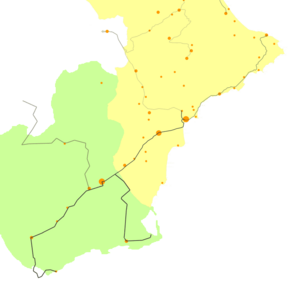 Mapes de rodalies d'Alacant i Múrcia respecte del País Valencià i les comarques meridionals
