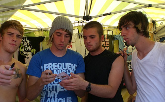 All Time Low in 2010 (left to right: Zach Merrick, Alex Gaskarth, Rian Dawson, and Jack Barakat)