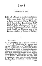 Thumbnail for File:An Attempt to Elucidate Two Samnite Coins, Never before Fully Explained. In a Letter to Mathew Maty, M. D. Sec. R. S. from the Rev. John Swinton (IA jstor-105859).pdf